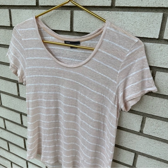 Vince Short Sleeve Scoop Neck Stripe Linen Tee - Picture 3 of 12